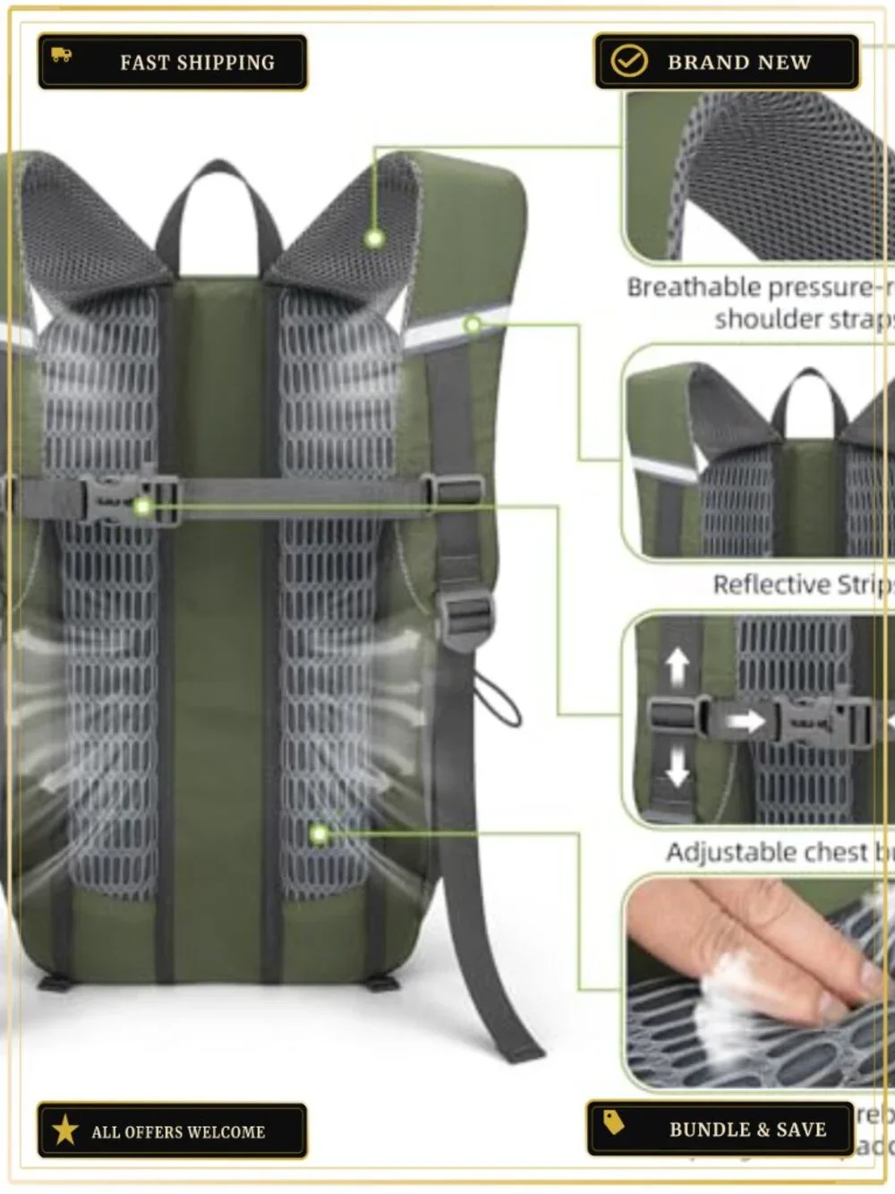 20L Lightweight Hiking Backpack Waterproof Daypack 210D Nylon Camping Gear